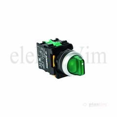 Plastim Işıklı Mandal Buton 1-0-2 Yeşil 2NO LED 24V | PB0-AK133B5