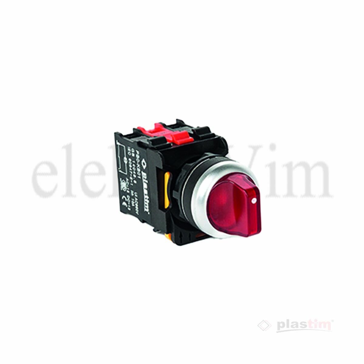 Plastim Işıklı Mandal Buton 1-0-2 Kırmızı 2NC LED 24V | PB0-AK134B5