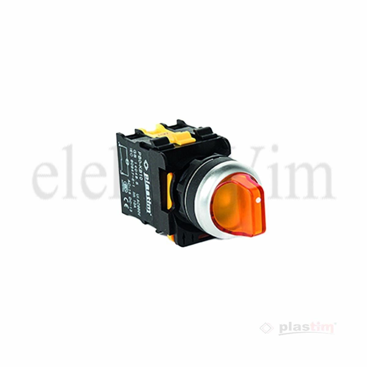 Plastim Işıklı Mandal Buton 1-0-2 Sarı 2NO LED 24V | PB0-AK135B5