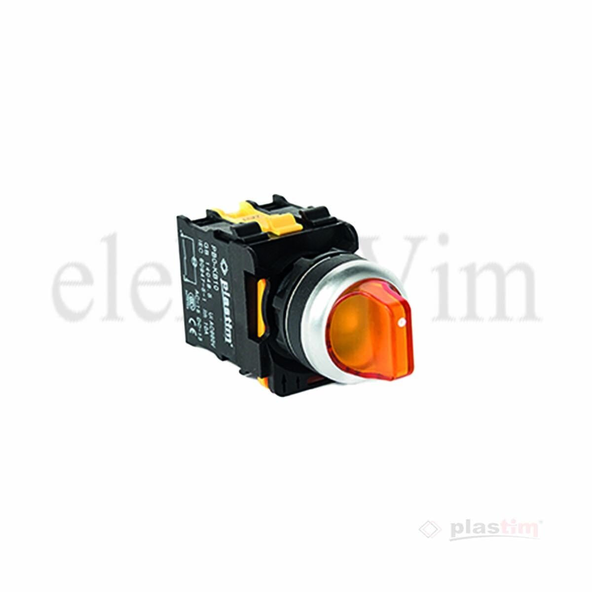 Plastim Işıklı Mandal Buton 1-0-2 Sarı 2NO LED 220V | PB0-AK135M5