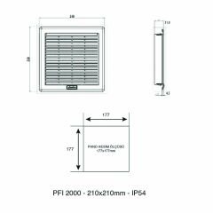 Plastim PTF2000 Filtreli Fan 210x210mm 125m³/h | 230V AC | IP54 | Elektrovim