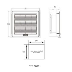 Plastim PTF3000 Filtreli Fan 210x210mm 175m³/h | 230V AC | IP54 | Elektrovim