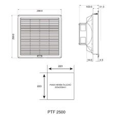 Plastim PTF2500 Filtreli Fan 260x260mm 115m³/h | 230V AC | IP54 | Elektrovim