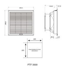 Plastim PTF3500 Filtreli Fan 260x260mm 240m³/h | 230V AC | IP54 | Elektrovim