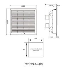 Plastim PTF2500-24 Filtreli Fan 260x260mm 115m³/h 24VDC | IP54 | Elektrovim
