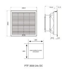 Plastim PTF3500-24 Filtreli Fan 260x260mm 240m³/h 24VDC | IP54 | Elektrovim