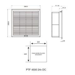 Plastim PTF4500-24 Filtreli Fan 260x260mm 650m³/h 24VDC | IP54 | Elektrovim