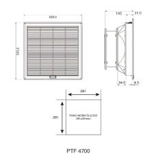 Plastim PTF4700 Filtreli Fan 325x325mm 700m³/h | 230V AC Besleme | IP54 Koruma | Elektrovim