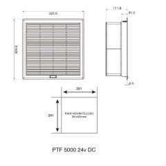 Plastim PTF5000-24 Filtreli Fan 325x325mm 850m³/h 24VDC | IP54 | Elektrovim
