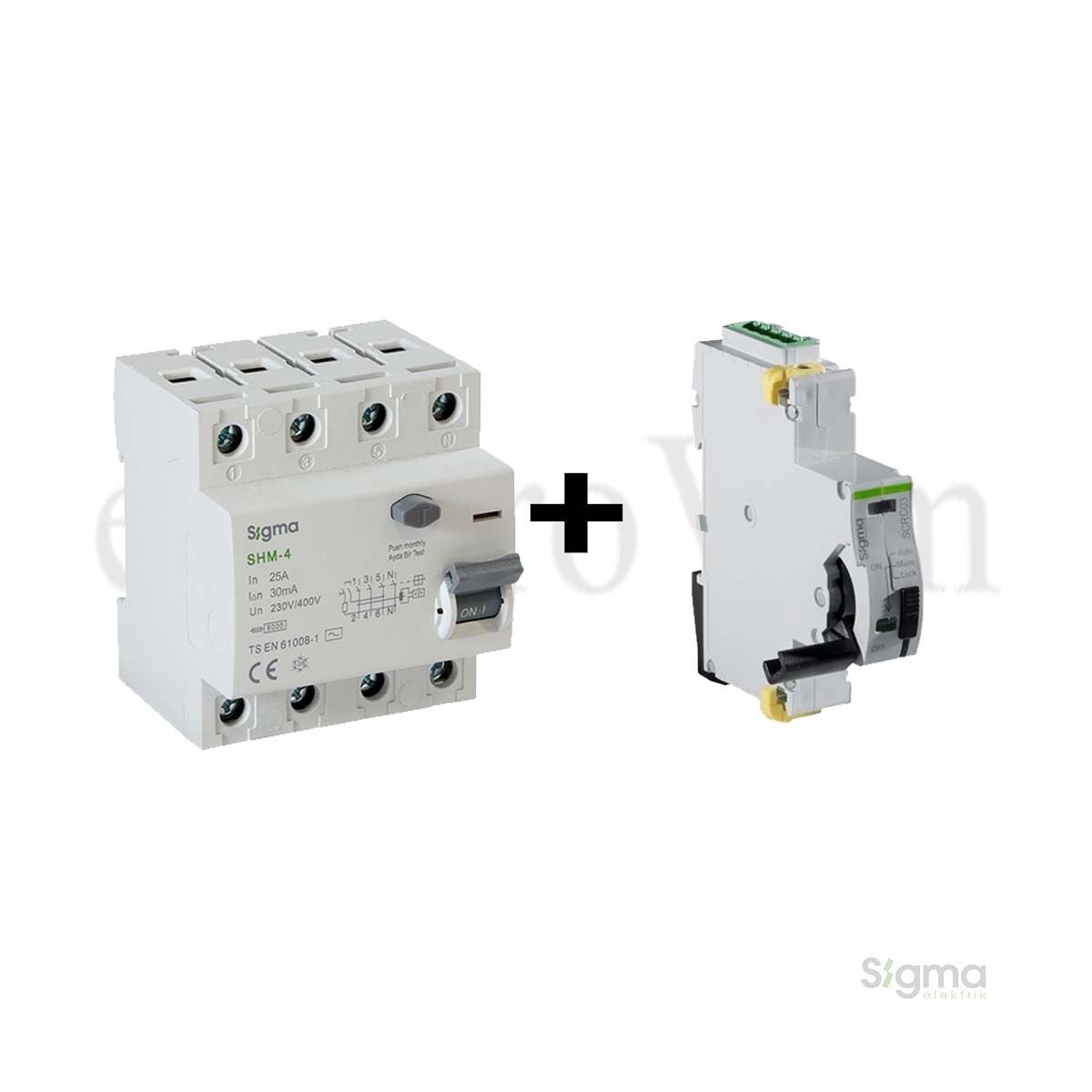 Sigma Elektrik SCRC03 Otomatik Yeniden Kurma Ünitesi + 4x25A 30mA Kaçak Akım Rölesi