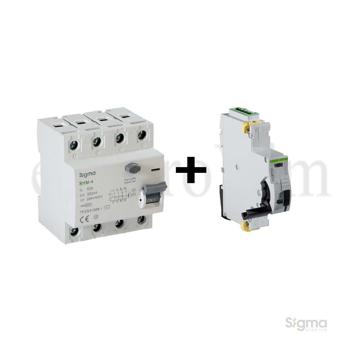 Sigma Elektrik SCRC03 Otomatik Yeniden Kurma Ünitesi + SHM4063300 4 Kutuplu 63A 300mA Kaçak Akım Rölesi