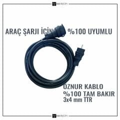 Öznur Kablo 3x2.5mm TTR Topraklı Bakır Elektrikli Araba Şarj Uzatma Kablosu