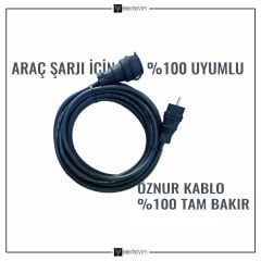 Öznur Kablo 3x2.5mm TTR Topraklı Bakır Elektrikli Araba Şarj Uzatma Kablosu